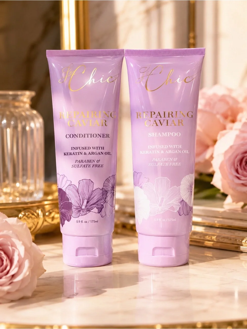 Le Chic Repairing Caviar Shampoo & Conditioner Set | Keratin & Argan Oil